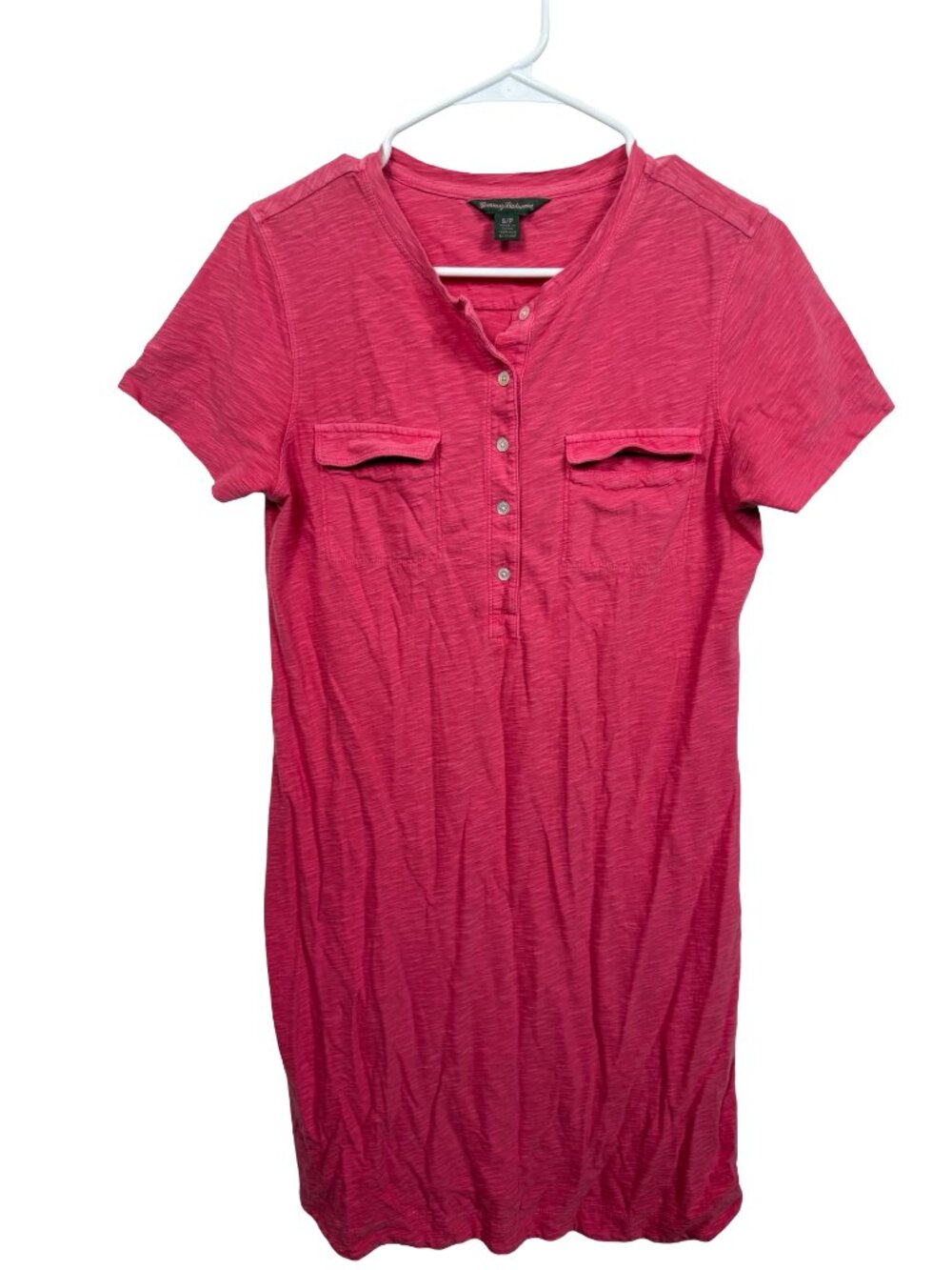 Tommy Bahama Shirt Dress Small Pink Solid Henley 100% Cotton Lightweight Capsule